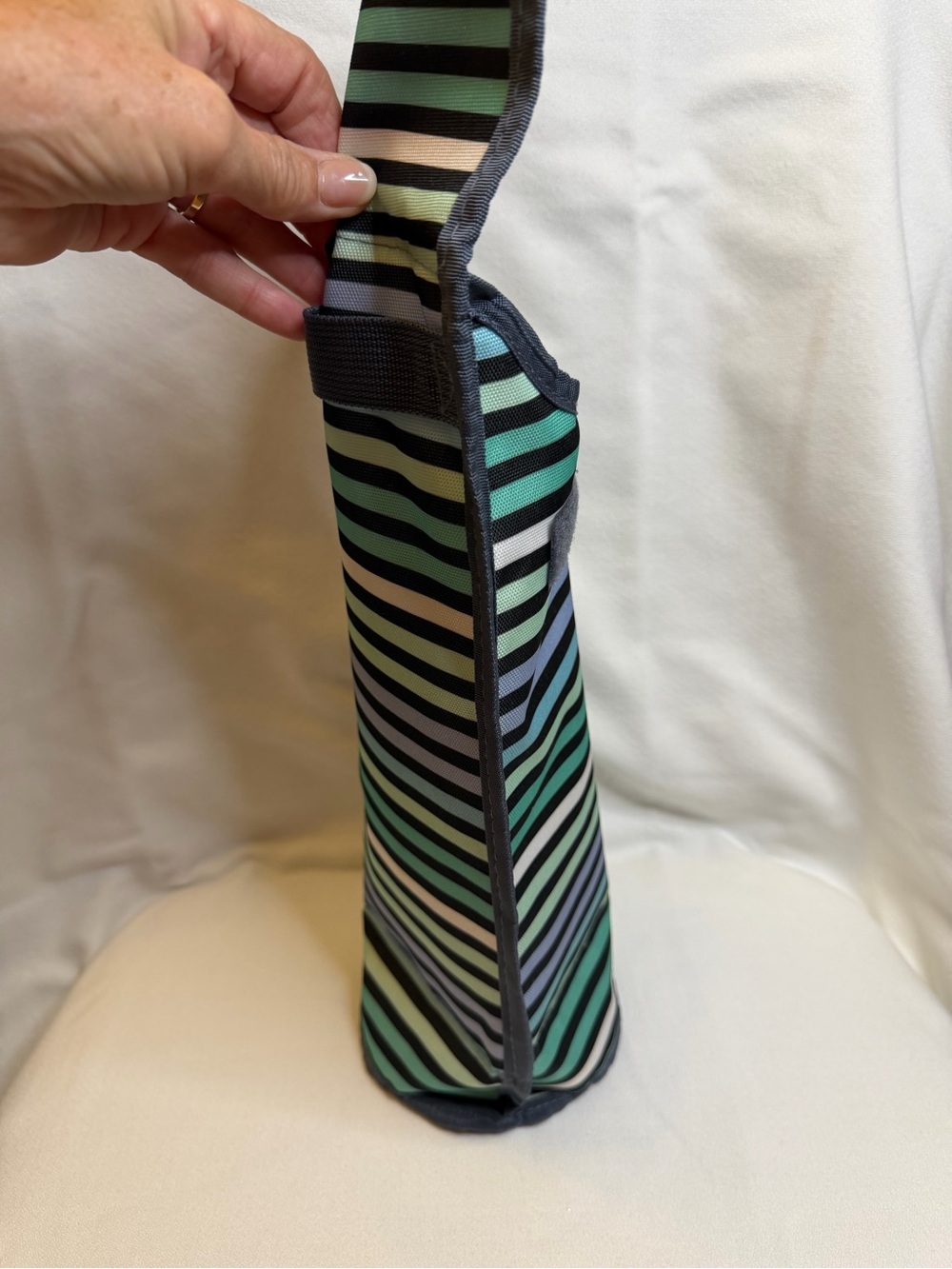PackIt Freezable Insulated Wine Bottle Cooler Bag Tote Pastel Mint Blue Striped - Picture 5 of 12